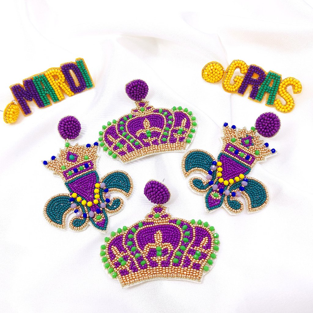 Mardi Gras Beaded Earrings Mardi Gras Earrings Mardi Gras Jewelry Carnival Pa